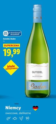 Wino Gutedel Baden białe półwytrawne promocja w Lidl