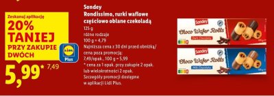 Rurki waflowe częściowo oblane czekoladą Rondissimo  promocja w Lidl