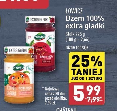 Dżem extra gładki truskawkowy Łowicz 100 % z owoców promocja