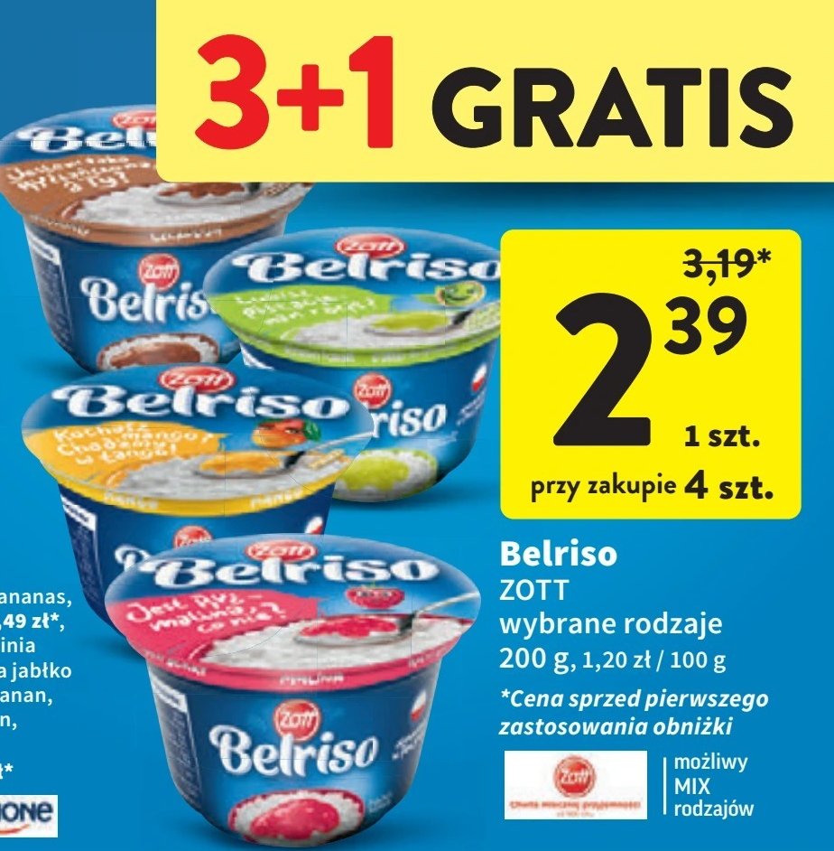 Ryż na mleku malinowy Zott belriso promocja w Intermarche