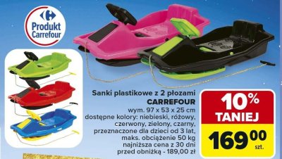 Sanki plastikowe z 2 płozami CARREFOUR różne kolory promocja w Carrefour