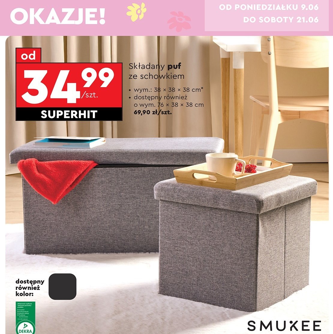 Puf składany ze schowkiem Smukee promocja