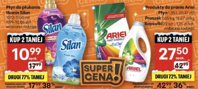 Produkty do prania Ariel Płyn 1,35 l, 20,37 zł/l, Proszek 1,65 kg, 16,67 zł/kg, Kapsułki 0,4 kg szt., 1,25 zł/szt. wybrane rodzaje promocja w Delikatesy Centrum