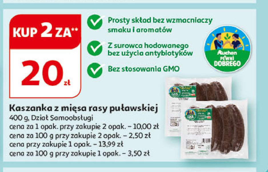 Kaszanka z mięsa rasy puławskiej Auchan pewni dobrego promocja