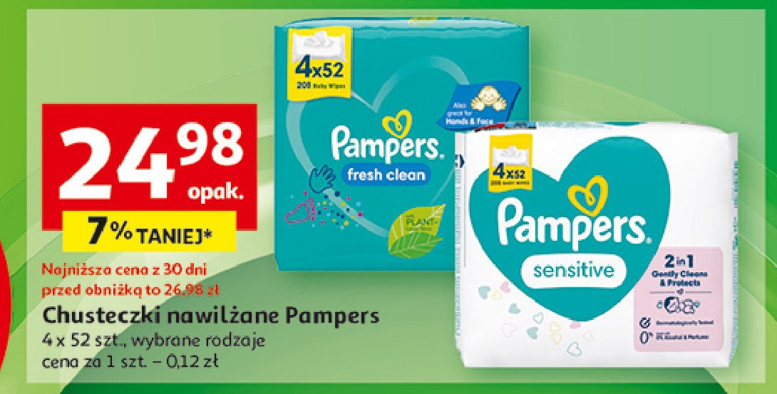 Chusteczki nawilżane Pampers fresh clean promocja w Auchan