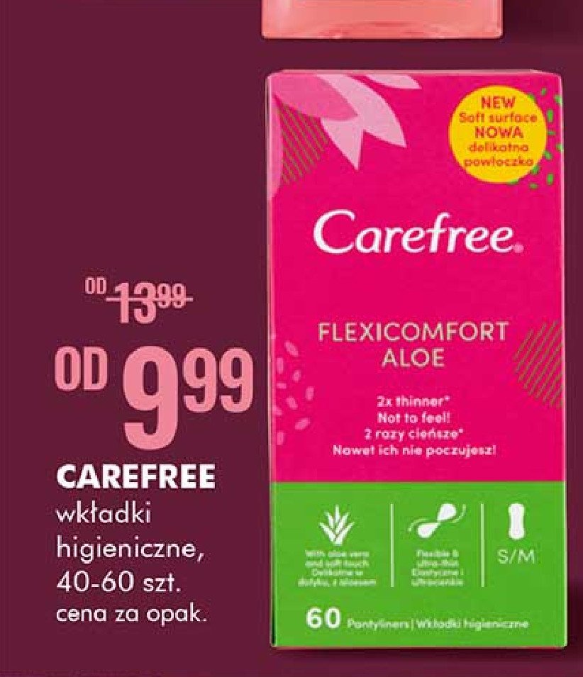 Wkładki higieniczne aloe Carefree flexi comfort promocja