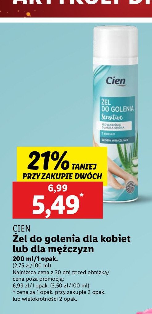 Żel do golenia sensitive Cien promocja