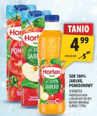 Sok 100% jabłko, pomidorowy Hortex promocja w Arhelan