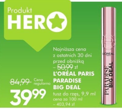 Tusz do rzęs L'OREAL PARIS PARADISE BIG DEAL promocja w Super-Pharm