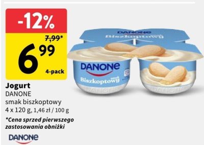 Jogurt DANONE smak biszkoptowy 4-pack promocja w Intermarche