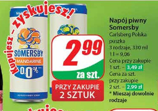 Piwo Somersby pear 0.0% promocja w Dino