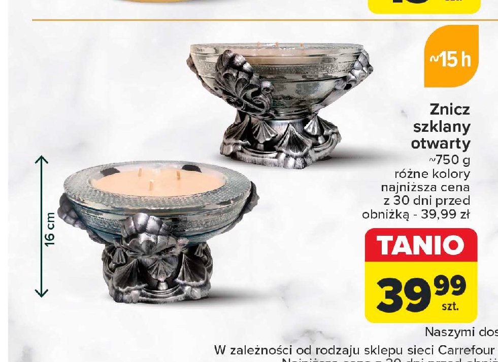 Znicz szklany otwarty 750g promocja