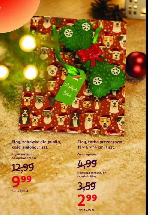 Torba prezentowa 11 x 6 x 14 cm pieski Eloy christmas promocja w Rossmann