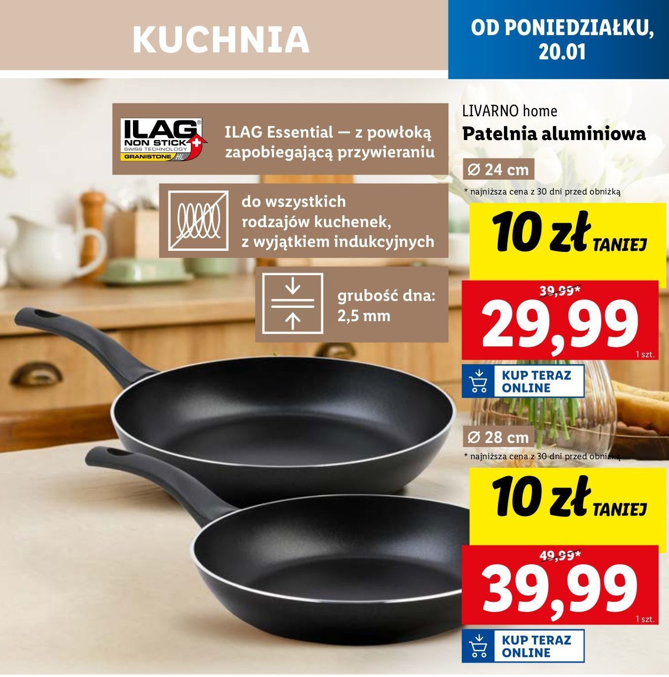 Patelnia aluminiowa 24 cm LIVARNO HOME promocja