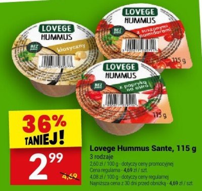 Lovege Hummus Sante, 115 g - różne rodzaje promocja w Twój Market