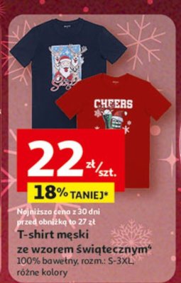 T-shirt męski ze wzorem świątecznym promocja w Auchan