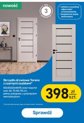 Skrzydło drzwiowe Toreno z czarnymi szybkami promocja w Castorama