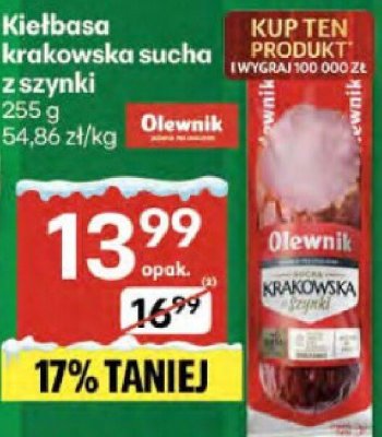 Kiełbasa krakowska sucha z szynki promocja w Delikatesy Centrum