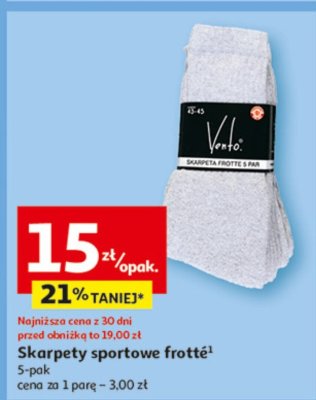 Skarpety sportowe frotté Velo 5-pak promocja w Auchan