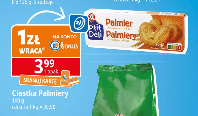 Ciastka palmiers Wiodąca marka p'tit deli promocja w Leclerc