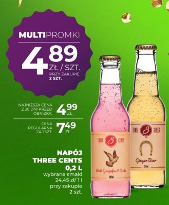 Napój Three Cents 0,2 L wybrane smaki promocja w Duży Ben