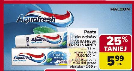 Pasta do zębów fresh & minty Aquafresh triple protection promocja w Carrefour