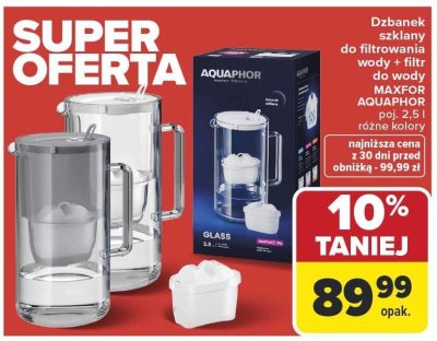 Dzbanek szklany do filtrowania wody MAXFOR 2,5l z filtrem promocja w Carrefour