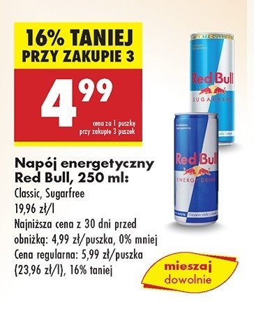 Napój energetyczny bez cukru Red bull promocja w Biedronka