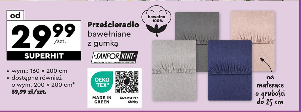 Prześcieradło bawełniane jersey z gumką 160 x 200 x 25 cm Smukee home promocja