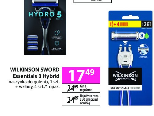 Maszynka + 4 wkłady Wilkinson essentials 3 hybrid promocja