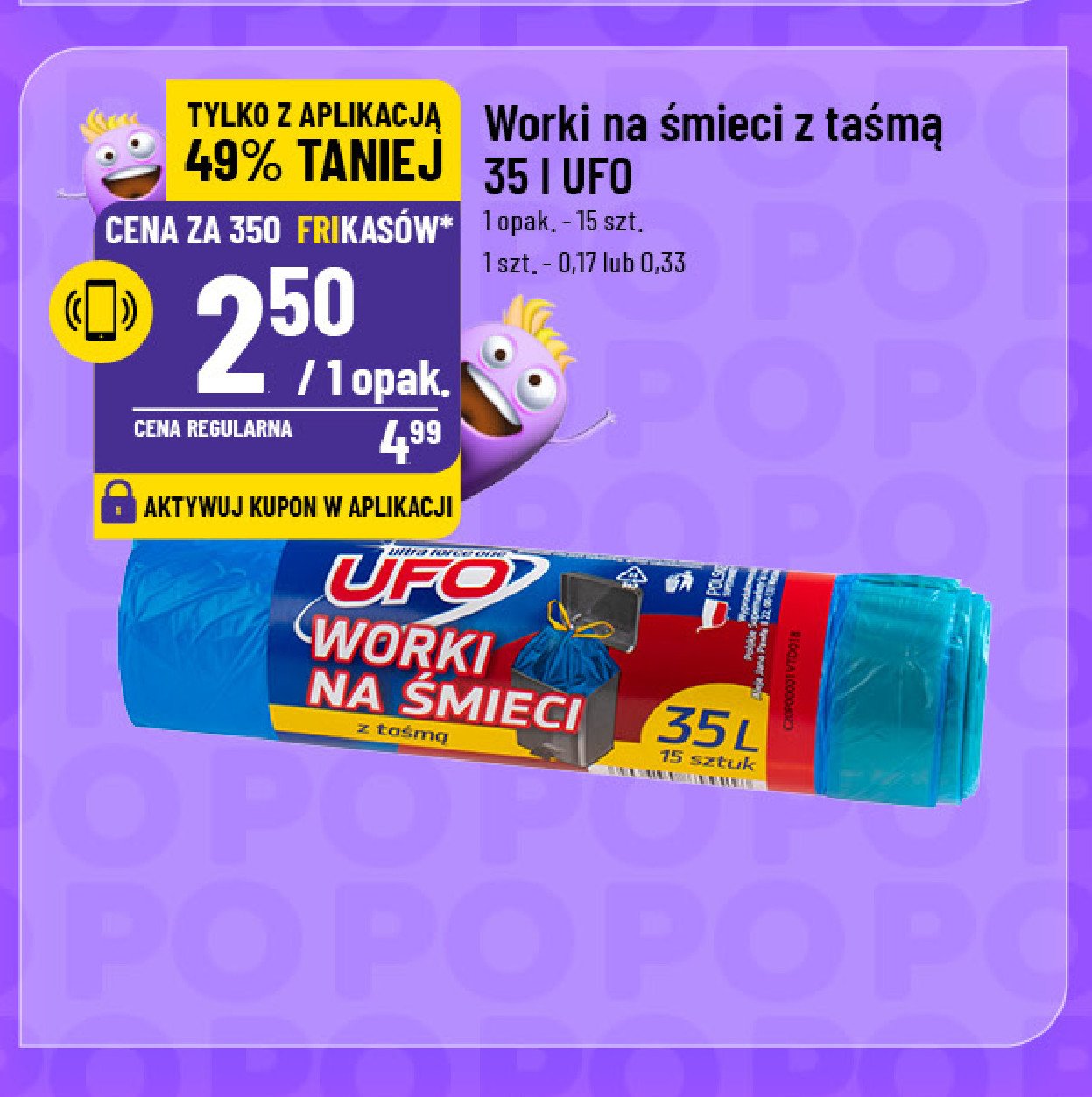 Worki na śmieci z taśmą 35l Ufo promocja