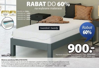 Materac piankowy WELLPUR KVITA promocja w Jysk