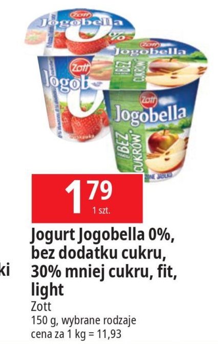 Jogurt truskawka 30% mniej cukru Zott jogobella promocja