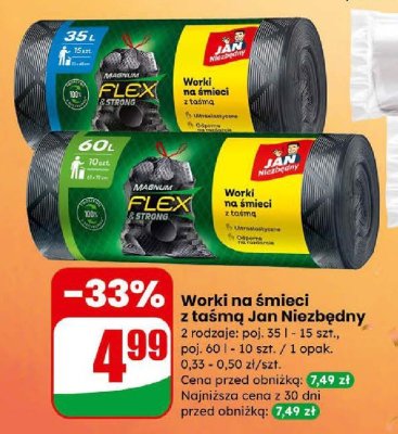 Worki na śmieci z taśmą Magnum Flex Strong 35l promocja w Dino