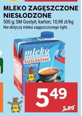 Mleko zagęszczone niesłodzone SM Gostyń karton promocja w Stokrotka