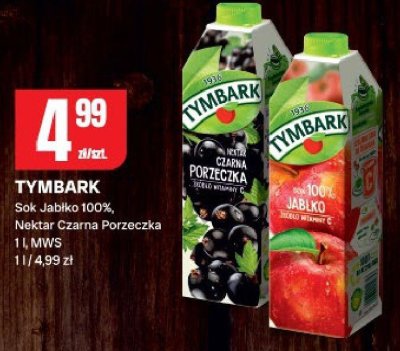 Sok jabłko 100%, nektar czarna porzeczka Tymbark promocja w Chorten