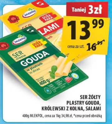 Ser żółty Ser żółty plastry Gouda, Królewski Kolby, Salami 400g promocja w Arhelan