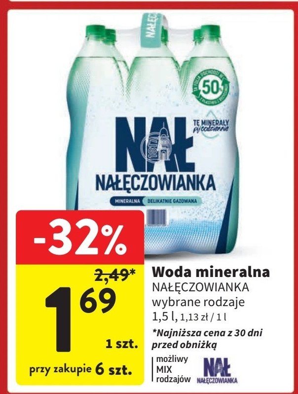 Woda delikatnie gazowana Nałęczowianka promocja w Intermarche