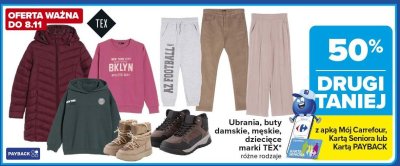 Ubrania, buty damskie, męskie, dziecięce drugi -50% taniej promocja w Carrefour