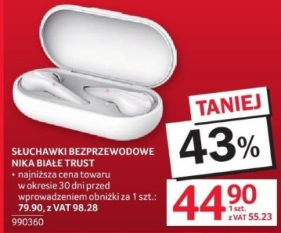 Słuchawki bezprzewodowe NIKA białe TRUST promocja w Selgros