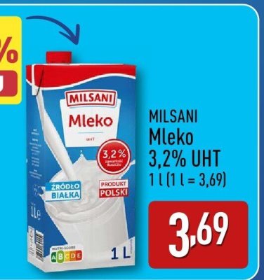 Mleko 3,2% UHT MILSANI promocja w Aldi