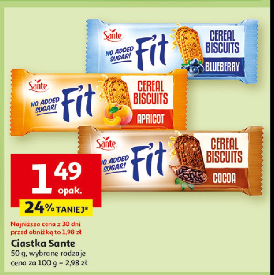 Ciastka kakaowe bez cukru Sante fit promocja