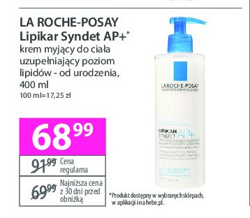 Krem myjący syndet ap+ uzupełniający poziom lipidów La roche-posay lipikar promocja