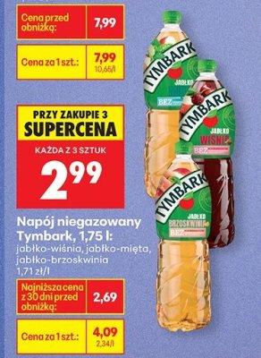 Napój niegazowany Tymbark, 1,75 l: jabłko-wiśnia, jabłko-mięta, jabłko-brzoskwinia promocja w Biedronka