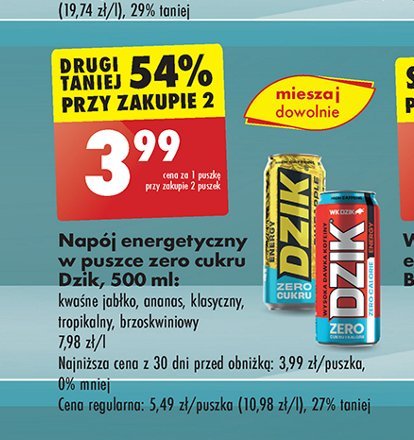 Napój energetyczny pineapple zero cukru WK DZIK promocja w Biedronka