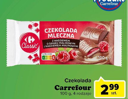Czekolada mleczna z nadzieniem malinowym Carrefour classic promocja