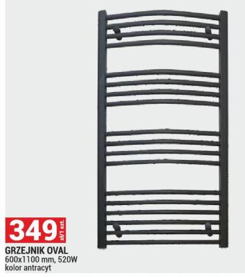 Grzejnik Oval 600x1100 mm, 520W, kolor antracyt promocja w Merkury Market