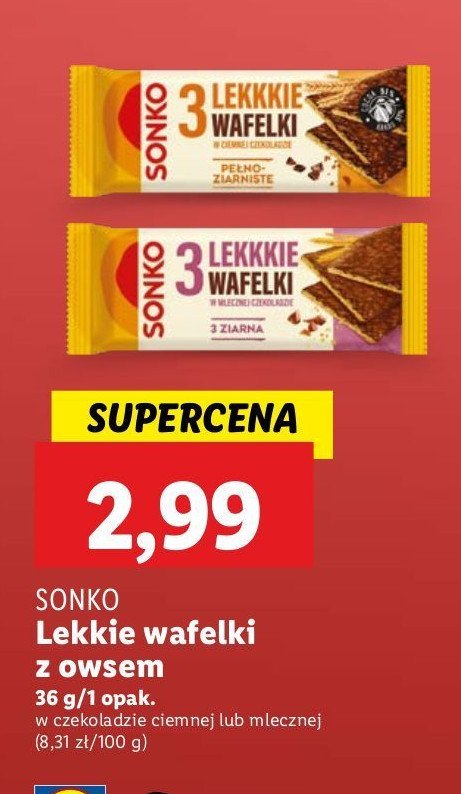 Wafelki pełnoziarniste w gorzkiej czekoladzie Sonko lekkkie wafelki promocja