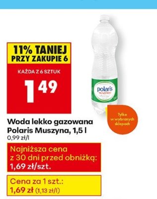 Woda lekko gazowana Muszyna 1,5 l promocja w Biedronka
