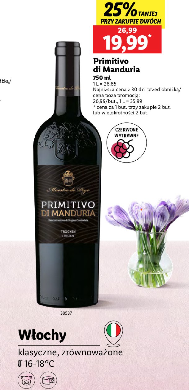 Wino wytrawne PRIMITIVO DI MANDURIA ADRIATICO Rocca primitivo di manduria promocja w Lidl